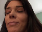 Skinny brunette takes on two hard dicks in a homemade video 1/16