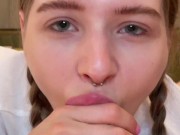 Cute blowjob from schoolgirl with braces and pigtails 15/16