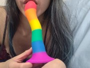 cute asian babe sucks her dildo wishing it was you