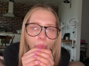 My sexy head girl got a lot of cum in her mouth. POV blowjob. 13/16