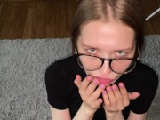 My sexy head girl got a lot of cum in her mouth. POV blowjob. 16/16