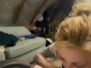 Nerdy chick loves sucking BF’s huge dick.  1/16