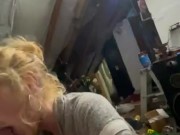 Nerdy chick loves sucking BF’s huge dick.  15/16