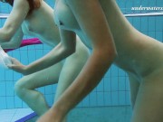 Lera and Sima strip each other like lesbians in the pool 16/16