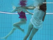 Lera and Sima strip each other like lesbians in the pool 4/16