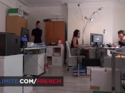 Interracial threesome on the office desk 2/16