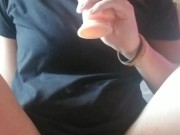 Up Close Pulsating Pussy while Sucking Dildo 1/16