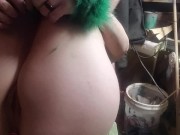 BLOOPER Big Tiddy Goth Wife almost breaks her neck when bondage bench she's tied to tips over 13/16