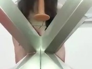 Split roasted by dildos … one on the glass table ,one on the floor …