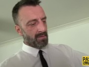 Throat fucked busty submissive gets plowed by Pascal White 1/16