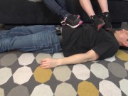 Princess Kimberly and Lisa dominate their foot slave Bobby with sneaker licking 5/16