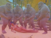 японская шоу-игра 精子の海 толстые мужики кончают на писающую девушку 10/16