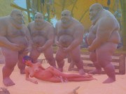 японская шоу-игра 精子の海 толстые мужики кончают на писающую девушку 11/16