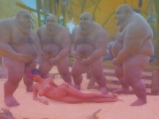 японская шоу-игра 精子の海 толстые мужики кончают на писающую девушку 8/16