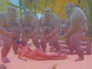 японская шоу-игра 精子の海 толстые мужики кончают на писающую девушку 9/16