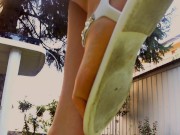 A beautiful giantess makes you spy on her big feet in the garden spying on her all the time! 14/16