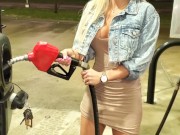 Pumping gas prank in my THONG PANTY. Guys get UPSKIRT FLASH 8/16