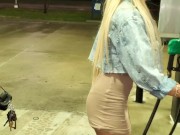 Pumping gas prank in my THONG PANTY. Guys get UPSKIRT FLASH 9/16