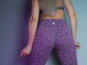 Whore in pink yoga pants dancing and sucking dildo 1/16