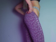 Whore in pink yoga pants dancing and sucking dildo 8/16