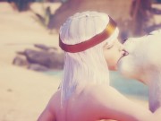 Кошка FURRY сесбиянит с египетской жрицей Клеопатрой на диком пляже 15/16