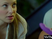 Sexy lesbian pleasures her lover with a strap on 1/16