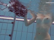 Undressing and nude body showing teenie in the pool 5/16