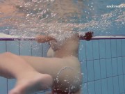 Undressing and nude body showing teenie in the pool 9/16