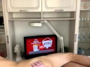 Deep bikini waxing, to a dude with a big dick, the client could barely stand it. 14/16