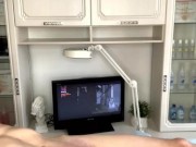 Deep bikini waxing, to a dude with a big dick, the client could barely stand it. 15/16