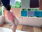 Naked laundry. The maid is drying clothes in the laundry. 12/16
