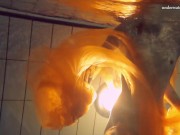 Nastya strips her clothes and shows naked hot body in the pool