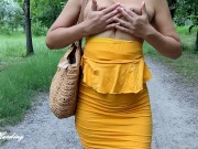 Alice walks in the park and plays with her soft natural tits and shows panties with a hole for sex 13/16