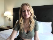 Petite teen with pigtails sucks cock POV style 1/16