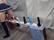 Skinny Babe Riding all Her Dildos from Small to Big till Big Orgasm