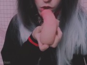 Pov Your goth classmate sucks your little dick like lollipop amateur girl blowjob cum mouth swallow 12/16