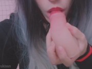 Pov Your goth classmate sucks your little dick like lollipop amateur girl blowjob cum mouth swallow 13/16