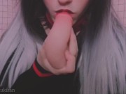 Pov Your goth classmate sucks your little dick like lollipop amateur girl blowjob cum mouth swallow 2/16