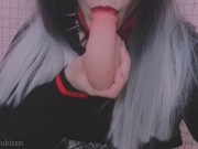 Pov Your goth classmate sucks your little dick like lollipop amateur girl blowjob cum mouth swallow 3/16