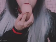Pov Your goth classmate sucks your little dick like lollipop amateur girl blowjob cum mouth swallow 4/16