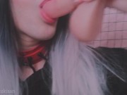 Pov Your goth classmate sucks your little dick like lollipop amateur girl blowjob cum mouth swallow 7/16