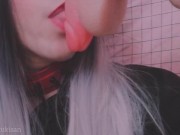 Pov Your goth classmate sucks your little dick like lollipop amateur girl blowjob cum mouth swallow 9/16