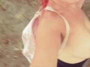 Walking on the bike trail topless 3/16