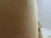 first sex on the table with schoolgirl scared by her first porn video. she has just turned 18 15/16