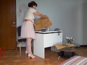 Naked secretary at office. Undressing employee. 3/16