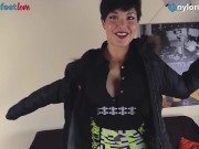 Girl in pantyhose takes off Uggs boots 13/16