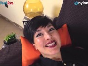 Girl in pantyhose takes off Uggs boots 8/16