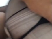 Сделала минет и получила сперму на порванные колготки  7/16