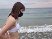 女子大生と水着で海デート♡ビーチでリアル露出ハメ撮り！人が来てパニック汗(前半)RYO＆YUU♡ 素人カップル/個人撮影/スマホ/野外露出/フェラ/10代/美少女/パイパン/スタイル抜群/色白/中出し 2/16