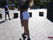 Sexy blonde Glamour girl shows her bald pussy on vacation 4K 13/16